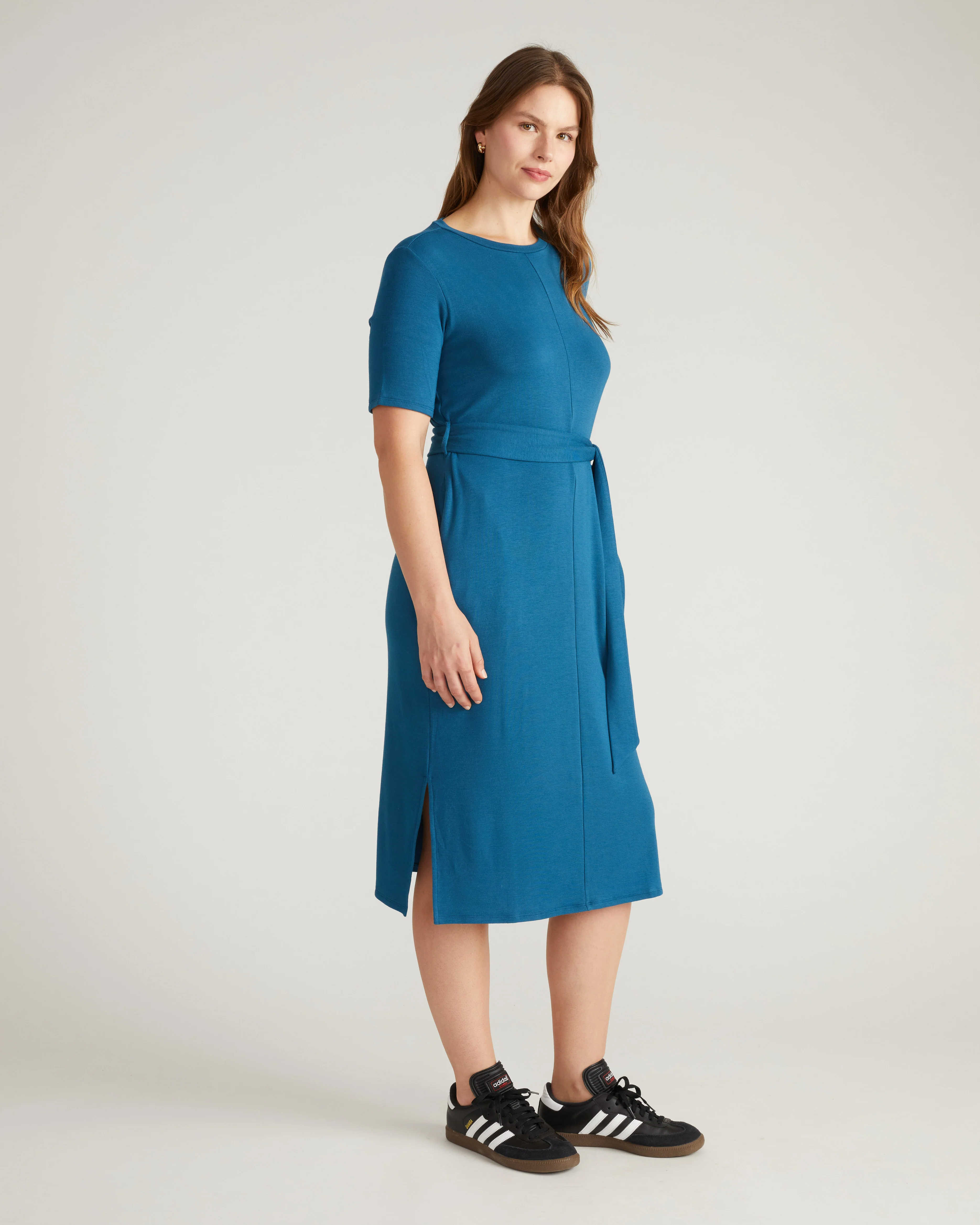 TravelKnit Belted Dress - Blue Teal - Image 2