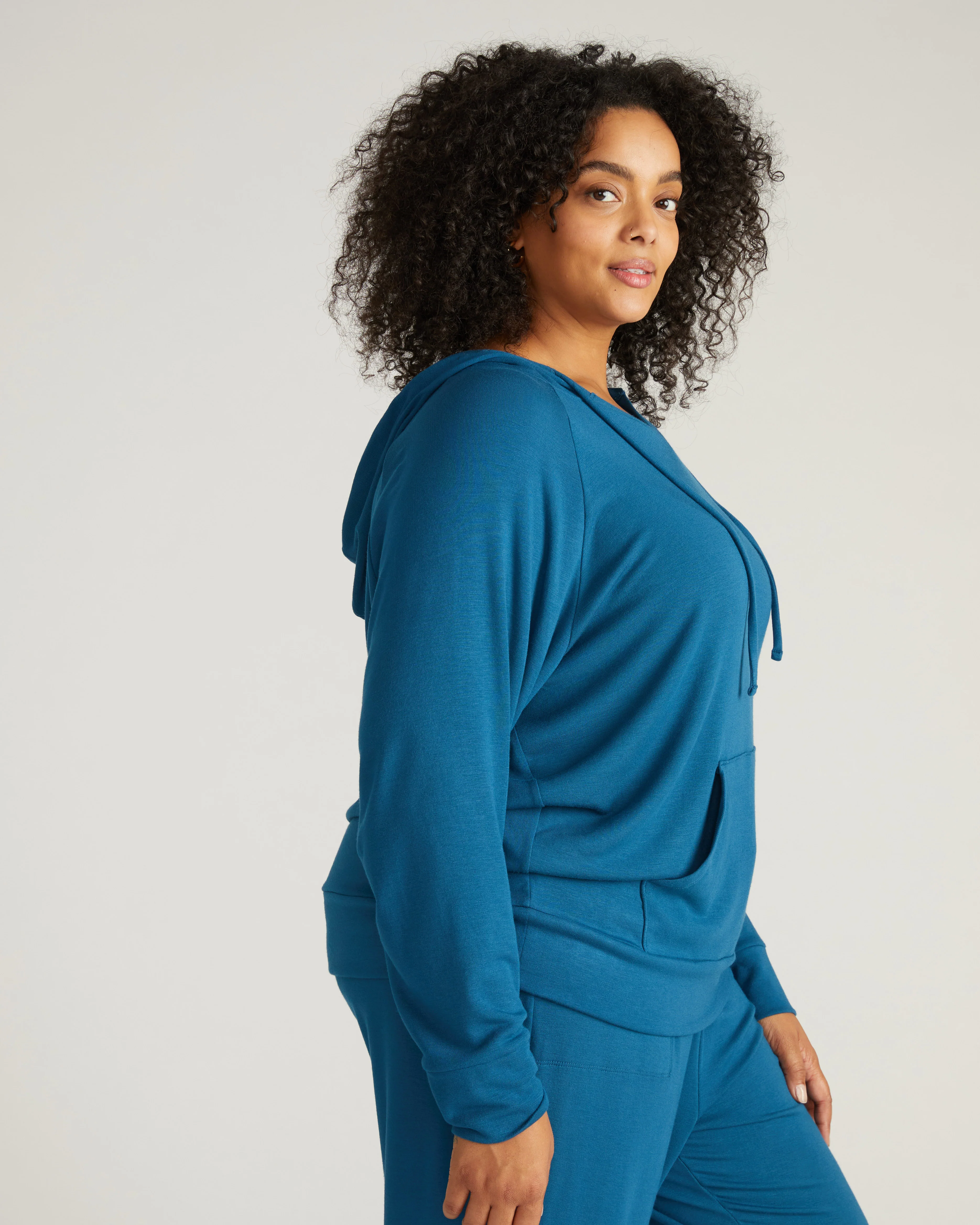 TravelKnit V Neck Hoodie - Blue Teal - Image 2