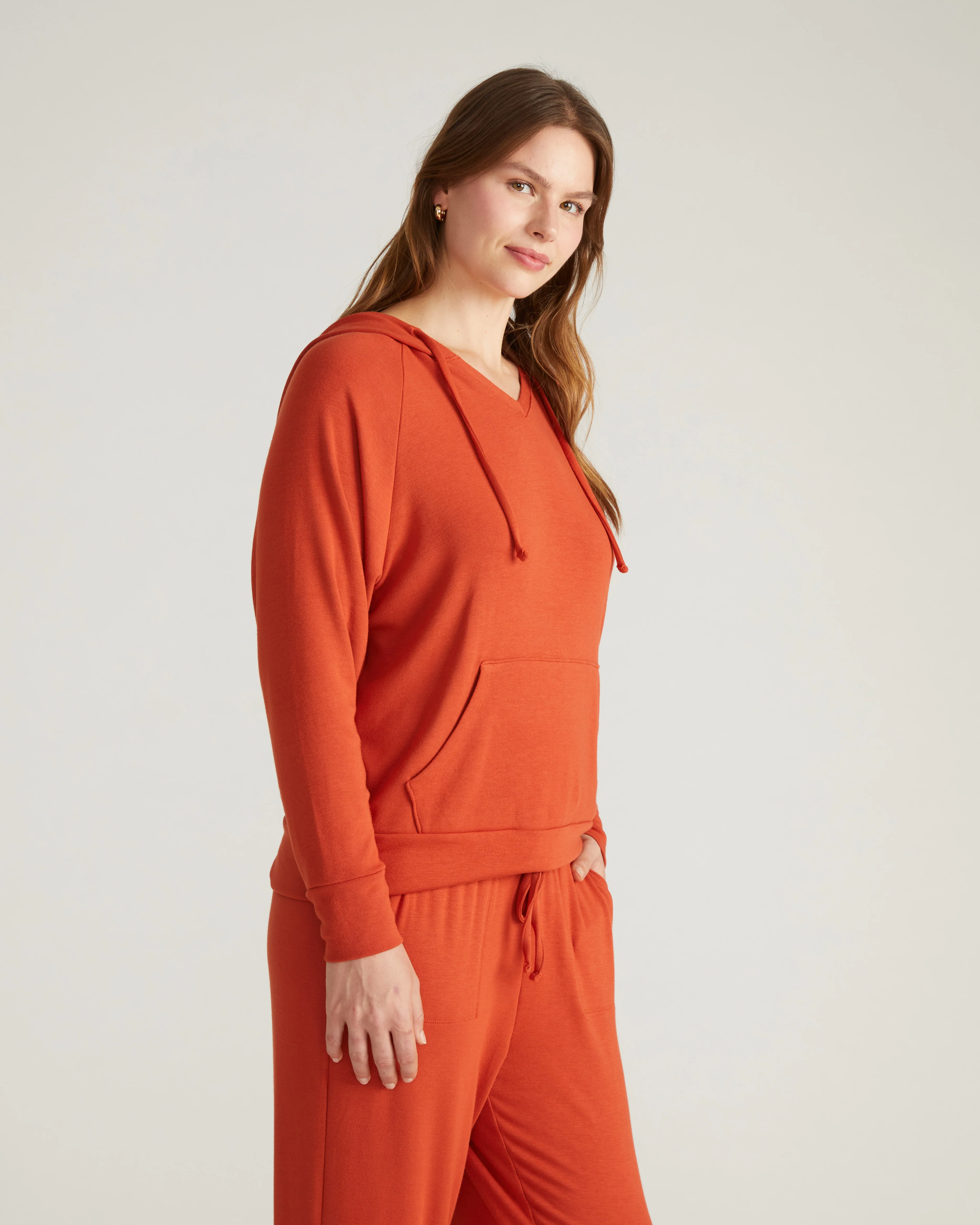 TravelKnit V Neck Hoodie - Warm Russet - Image 3