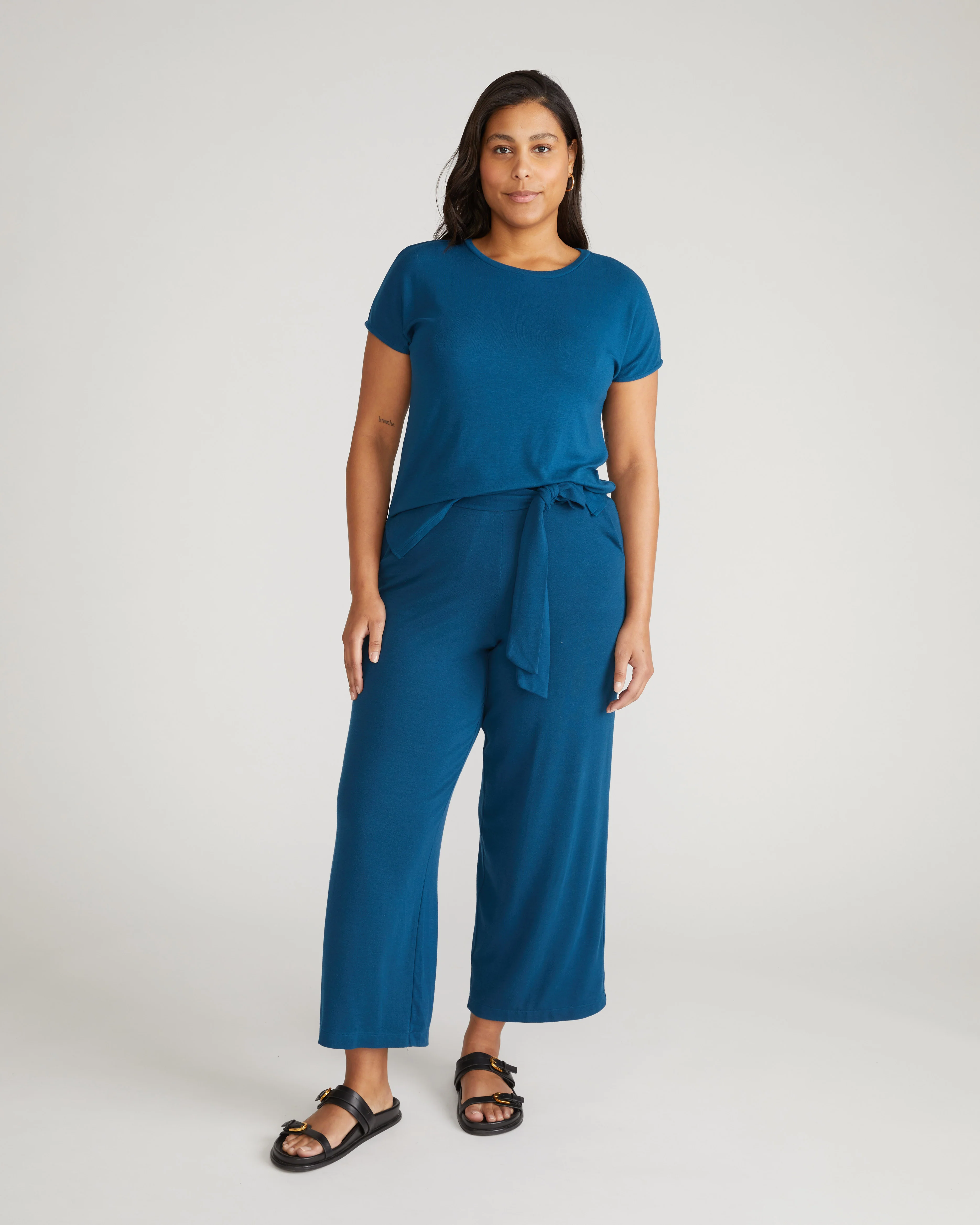 TravelKnit Wide Leg Pants - Blue Teal - Image 5