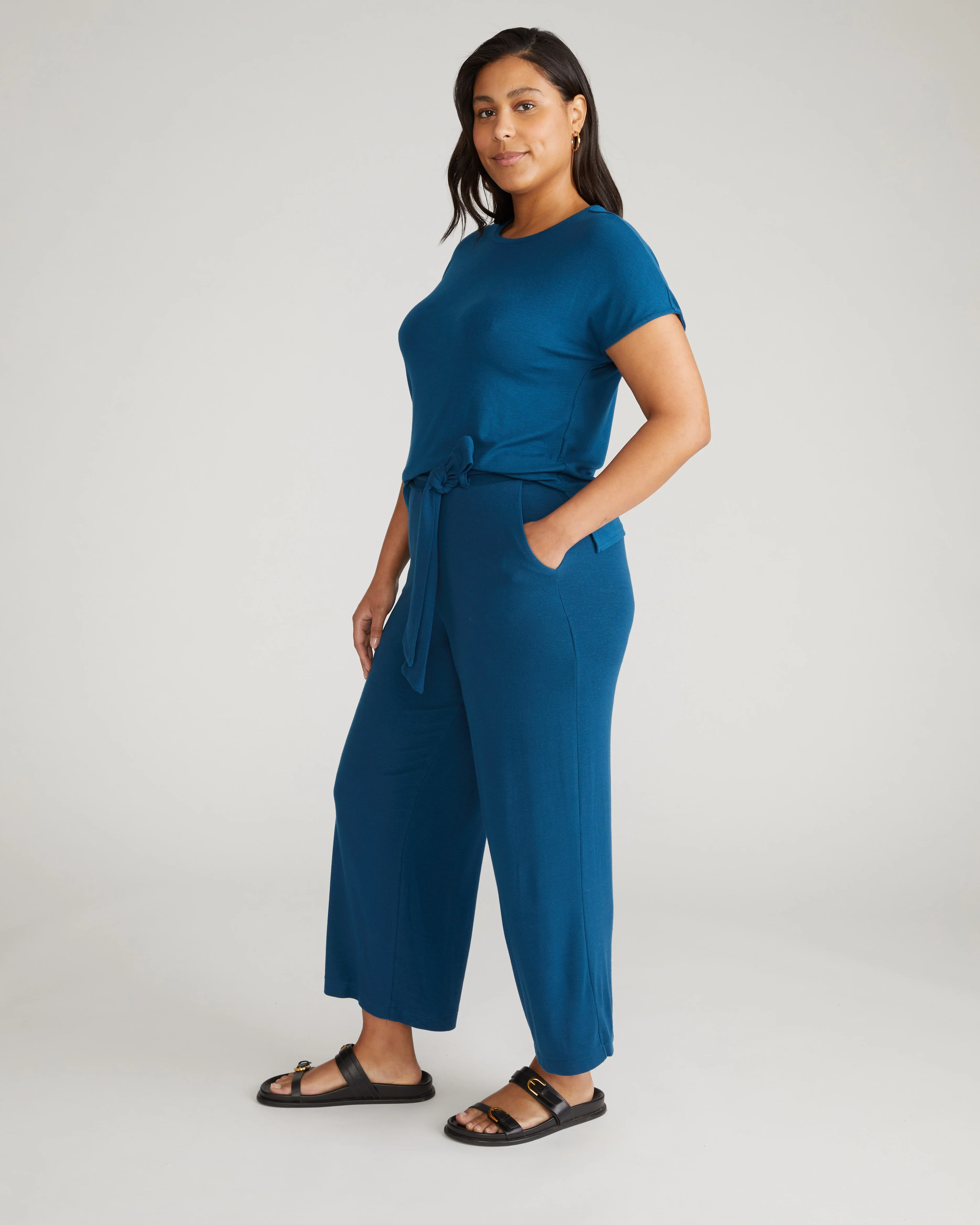 TravelKnit Wide Leg Pants - Blue Teal - Image 6