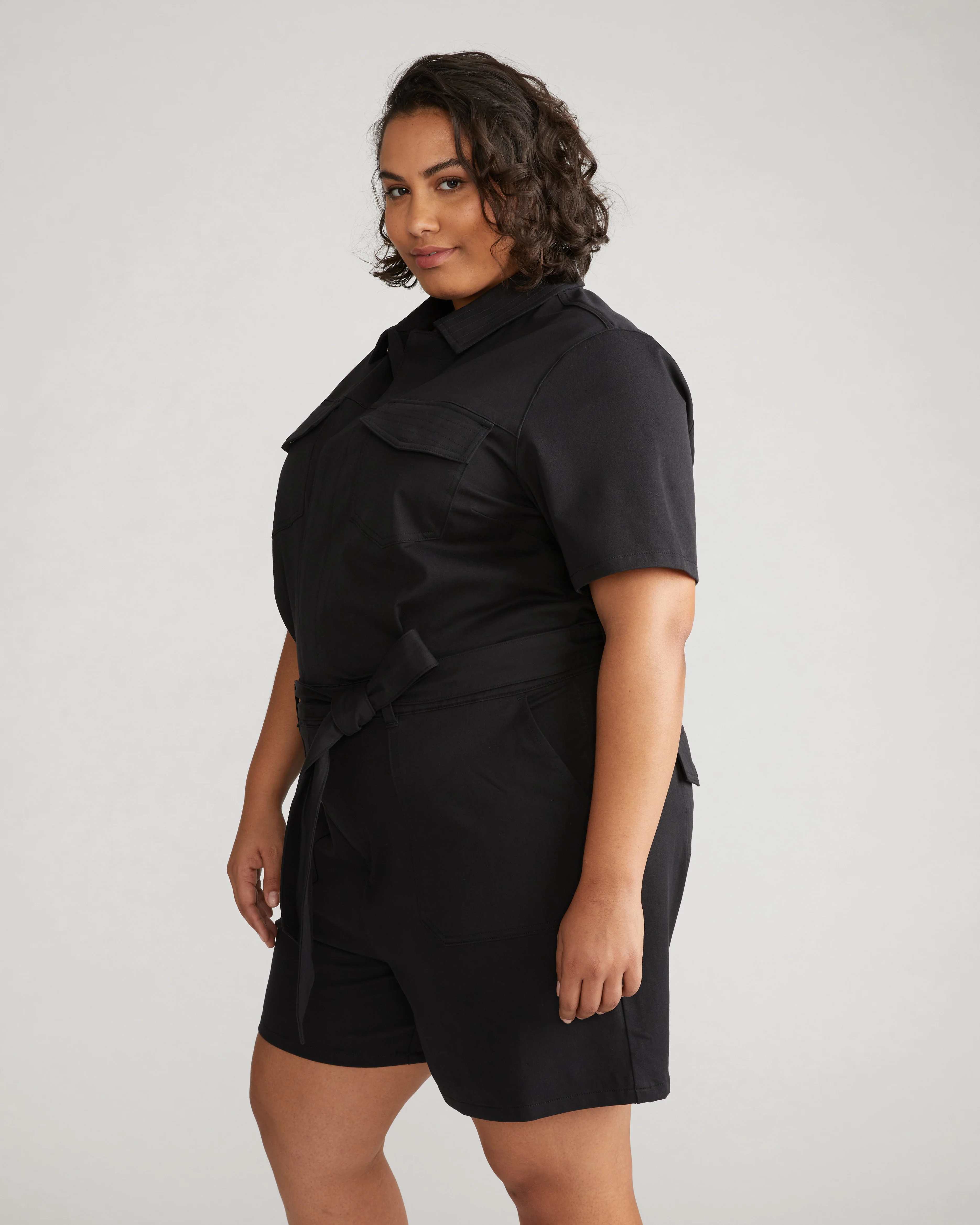 Valley Stretch Cotton Twill Romper - Black - Image 2