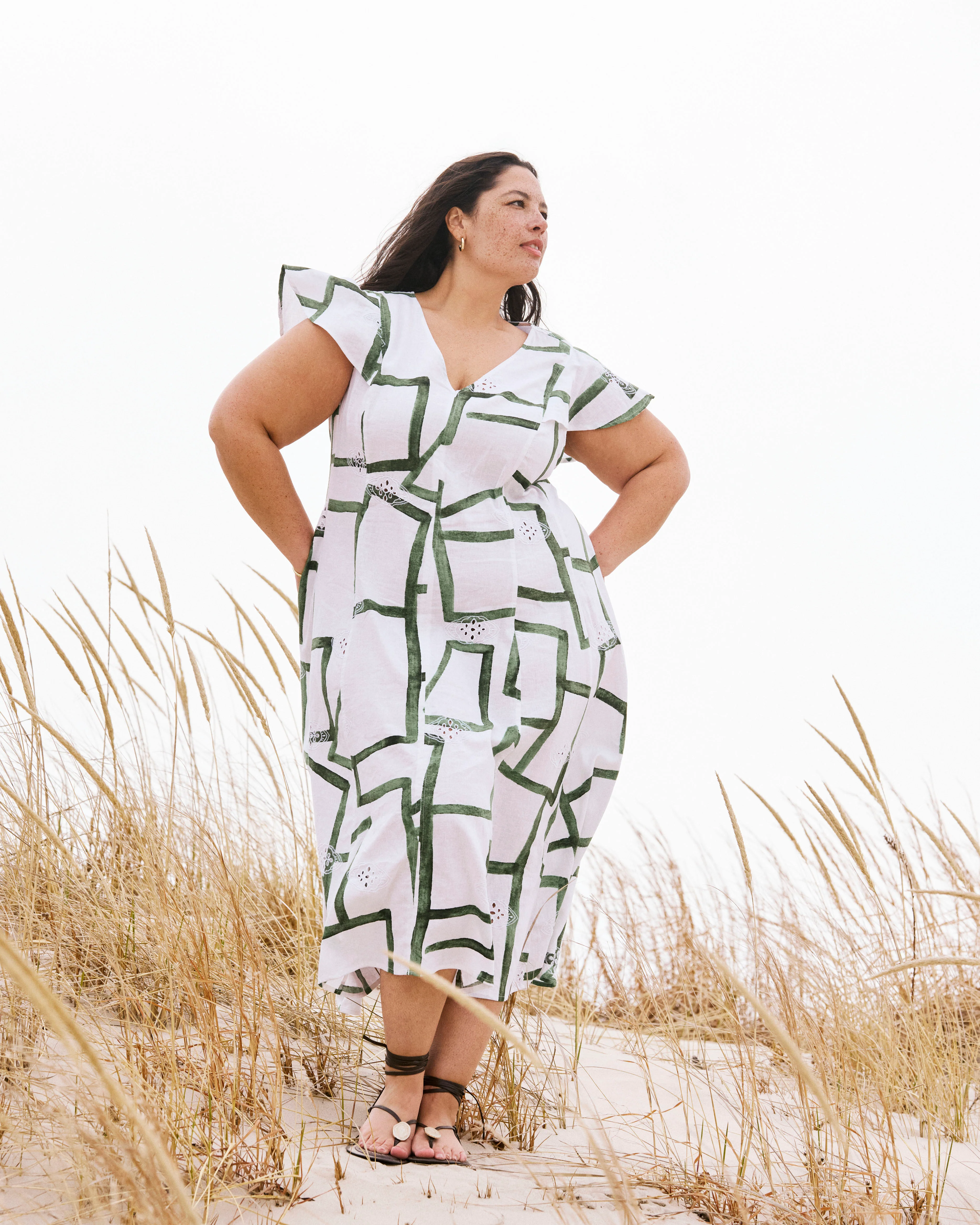 Victoria Linen Dress - Green Paint Print - Image 3