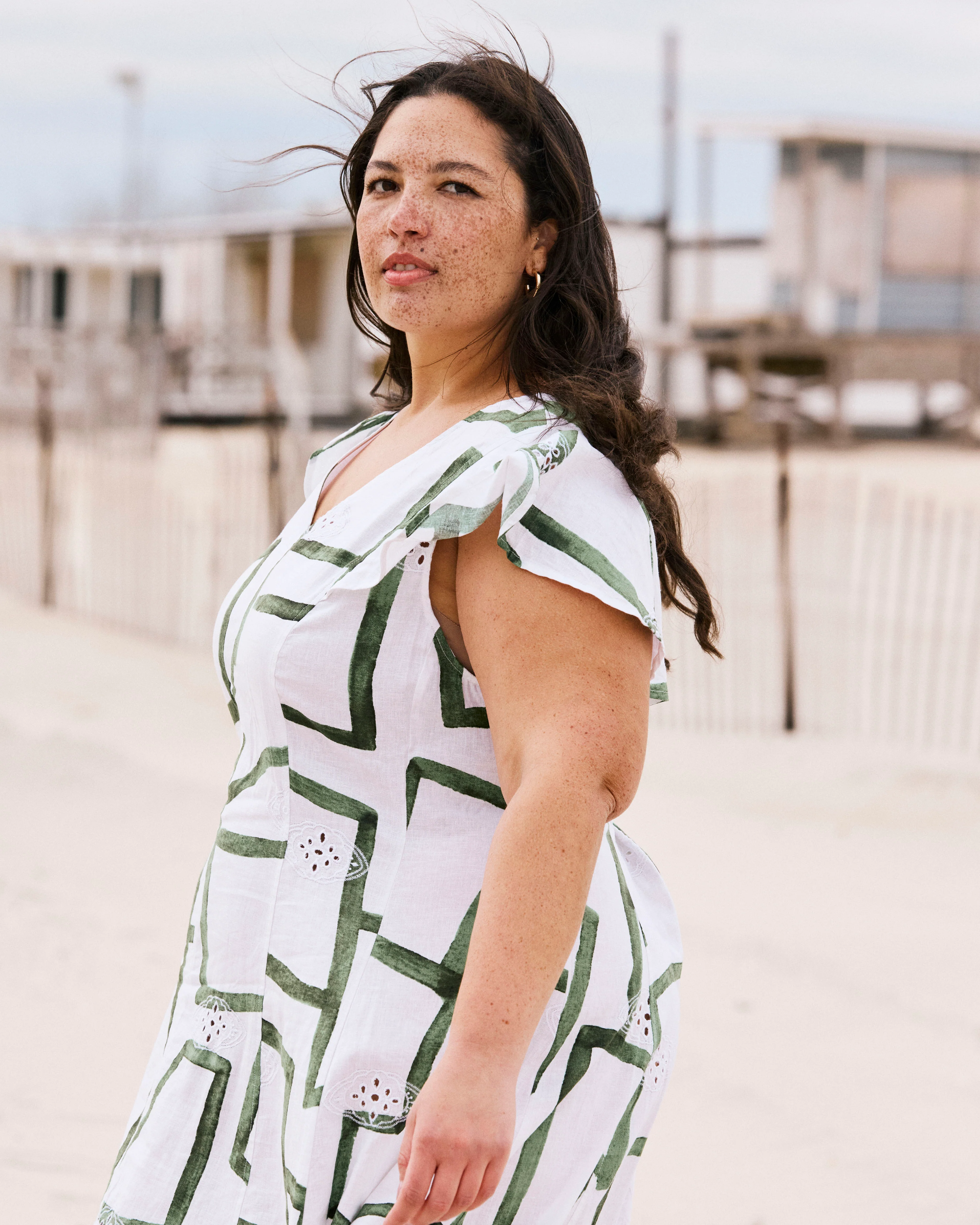 Victoria Linen Dress - Green Paint Print - Image 4