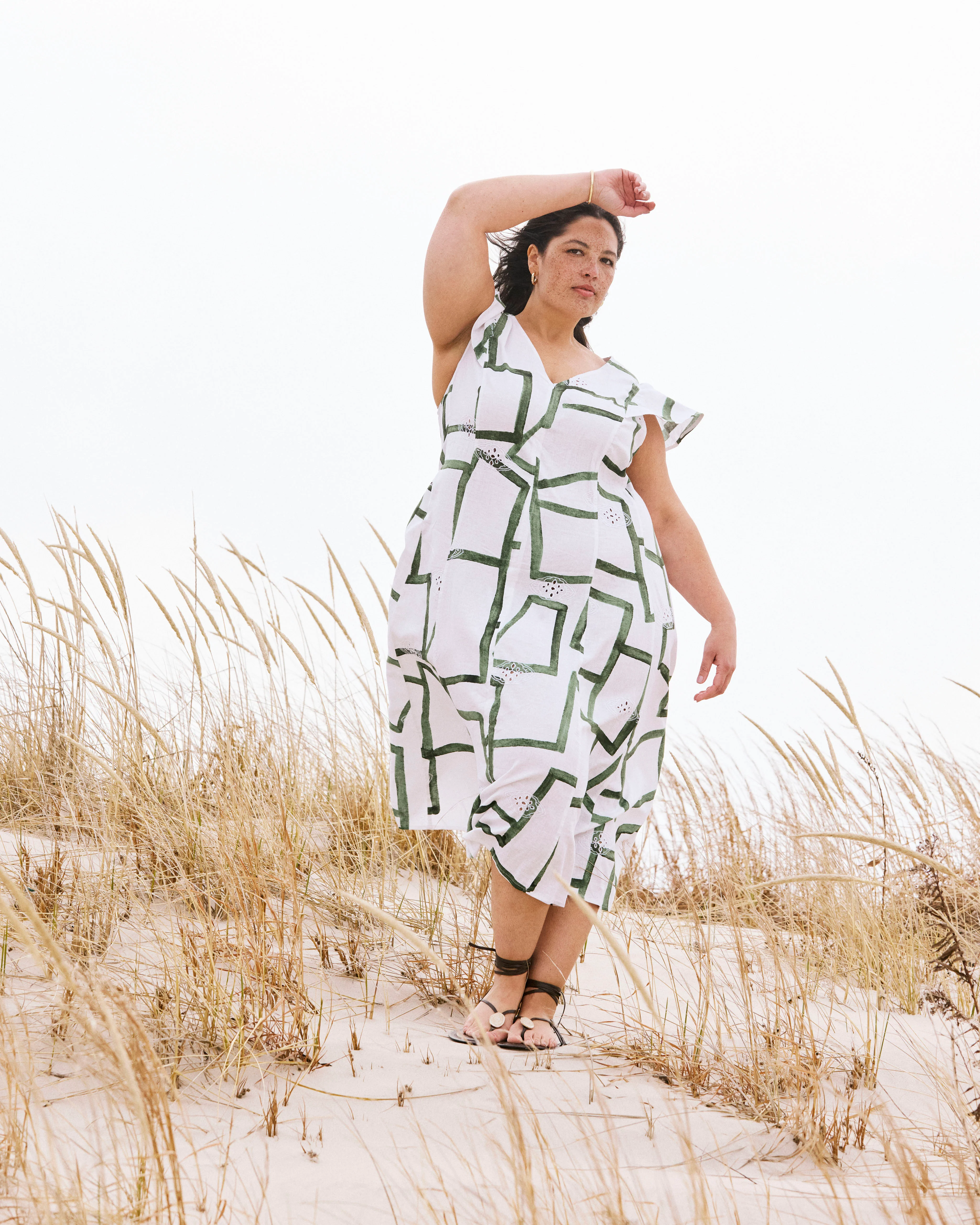 Victoria Linen Dress - Green Paint Print - Image 5