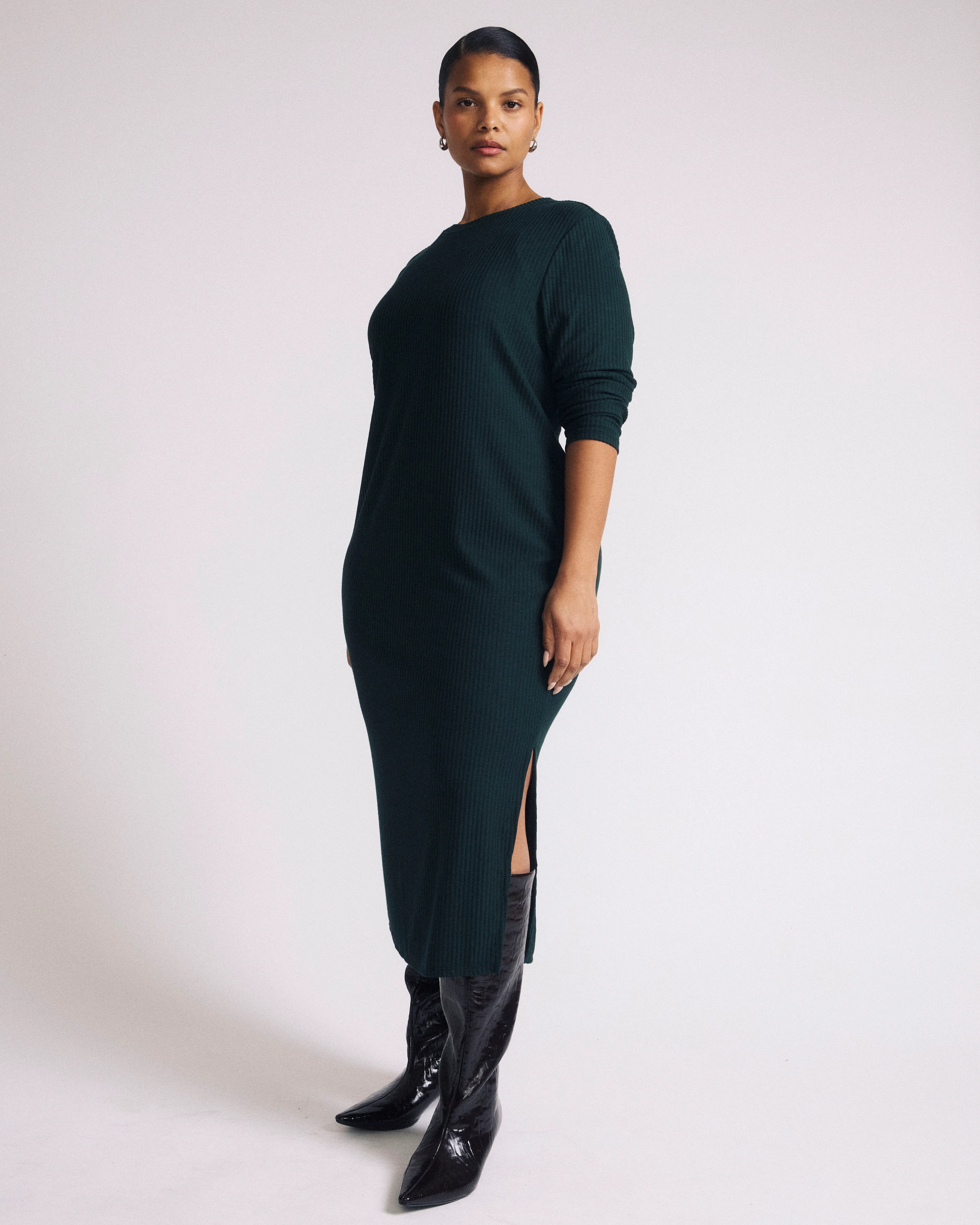 Xenia Ribbed Dress - Forest Green - Image 2