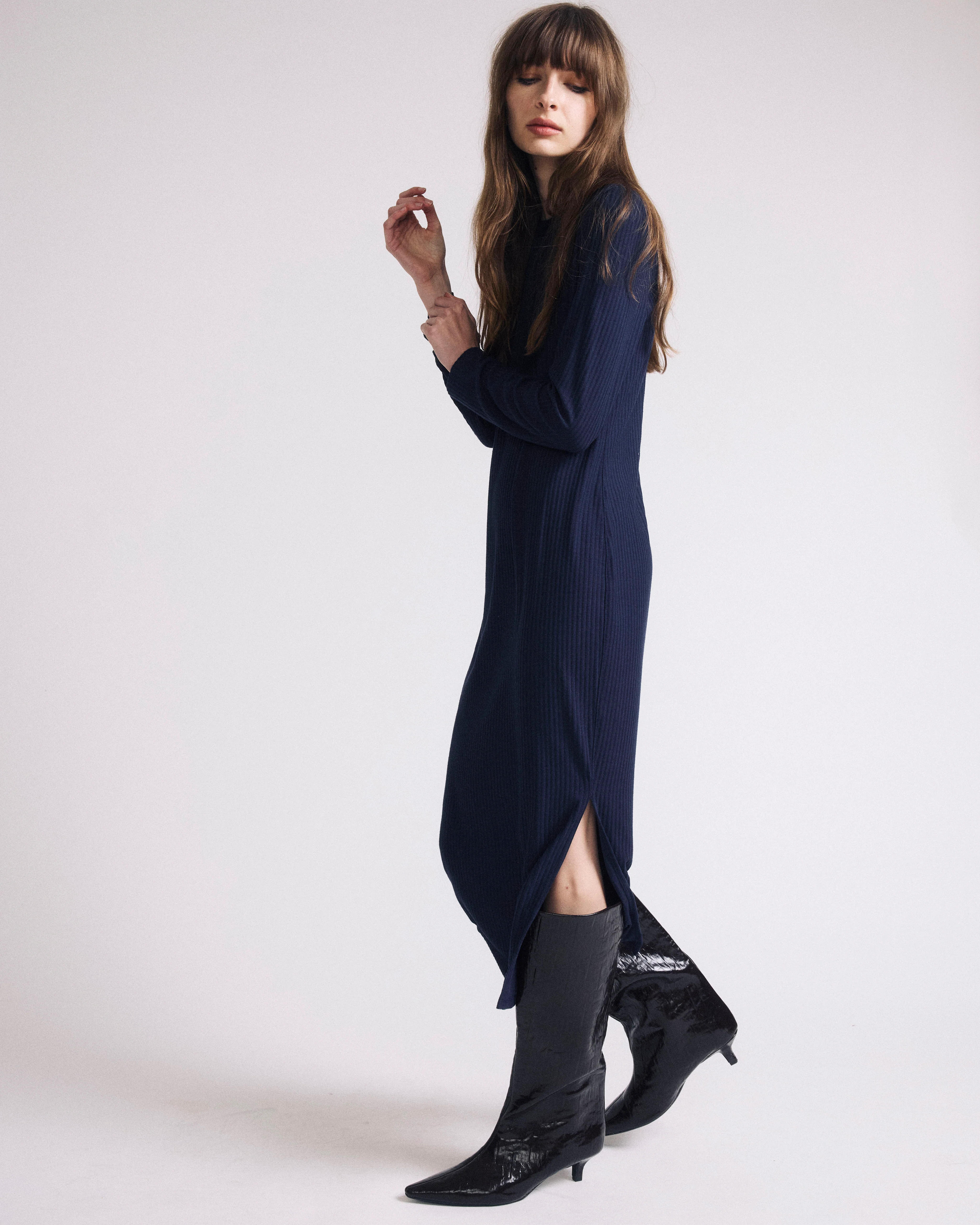 Xenia Ribbed Dress - Midnight - Image 2